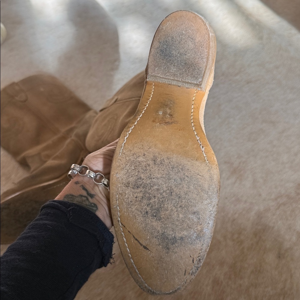 Tan Suede Western Boots authentic Texas made rustic and very comfortable - Picture 12 of 13